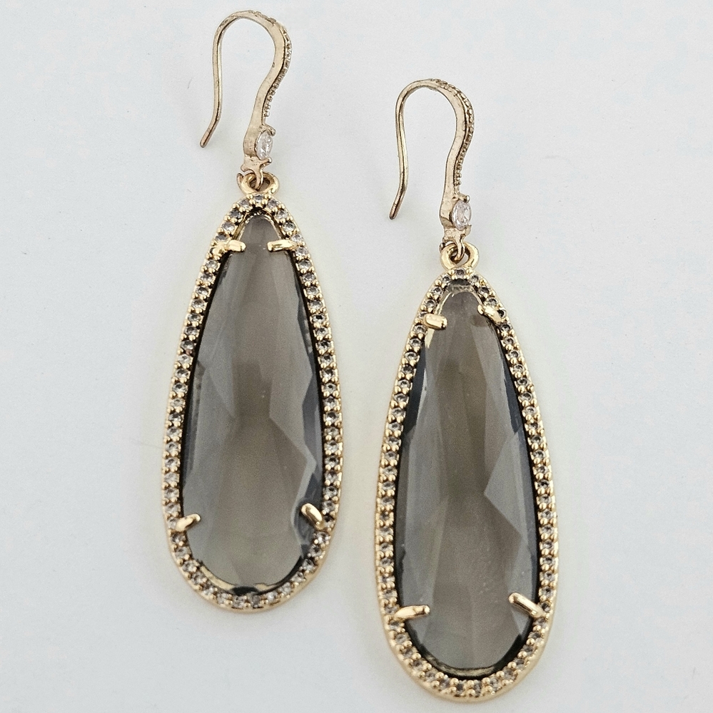 Smoky Crystal Dangle Earrings with White Quartz Stones, Teardrop Earrings, NWOT
